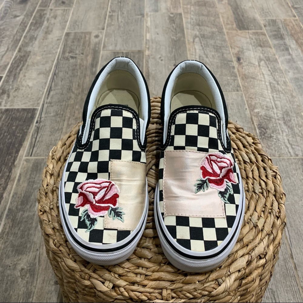 Vans Floral Patchwork Canvas Black Checkered Snea… - image 2